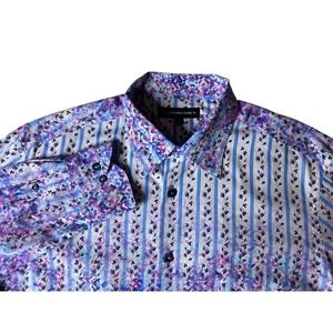 International Laundry Men's Large Purple Floral Dress Shirt Graham Flip Cuffs